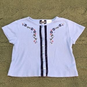 In Design Girls Shirt Floral Embroidery Button Up Top Vintage